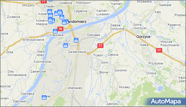 mapa Trześń gmina Gorzyce, Trześń gmina Gorzyce na mapie Targeo