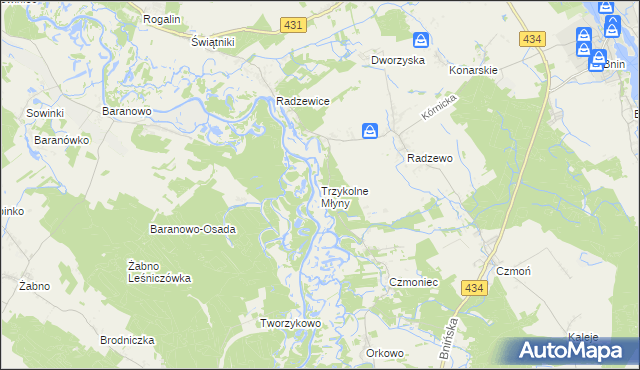 mapa Trzykolne Młyny, Trzykolne Młyny na mapie Targeo