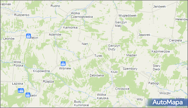 mapa Turek gmina Jakubów, Turek gmina Jakubów na mapie Targeo