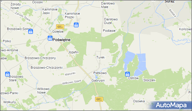 mapa Turek gmina Poświętne, Turek gmina Poświętne na mapie Targeo