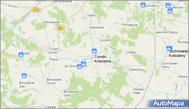 mapa Turośń Kościelna, Turośń Kościelna na mapie Targeo
