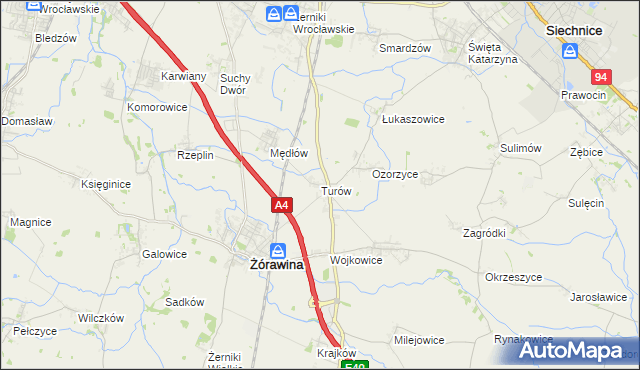 mapa Turów gmina Żórawina, Turów gmina Żórawina na mapie Targeo