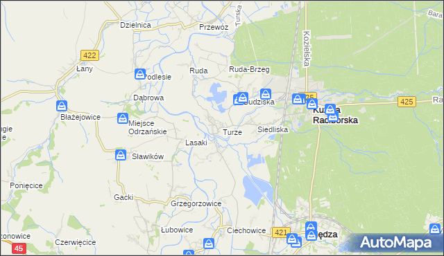 mapa Turze gmina Kuźnia Raciborska, Turze gmina Kuźnia Raciborska na mapie Targeo