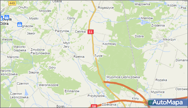 mapa Turze gmina Ostrzeszów, Turze gmina Ostrzeszów na mapie Targeo