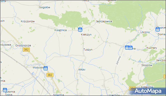 mapa Tuszyn gmina Dzierżoniów, Tuszyn gmina Dzierżoniów na mapie Targeo