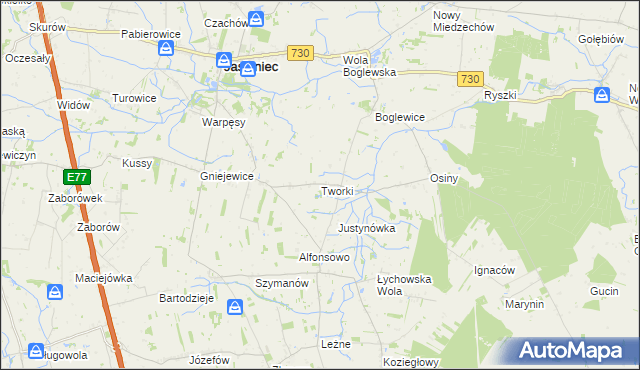 mapa Tworki gmina Jasieniec, Tworki gmina Jasieniec na mapie Targeo