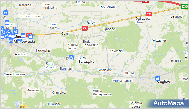 mapa Tyborów gmina Cegłów, Tyborów gmina Cegłów na mapie Targeo