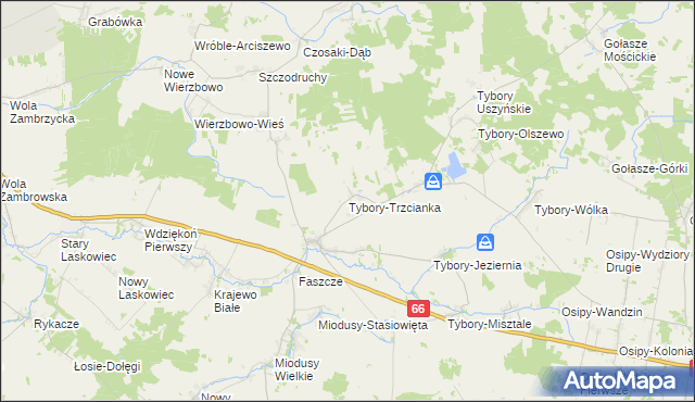 mapa Tybory-Trzcianka, Tybory-Trzcianka na mapie Targeo