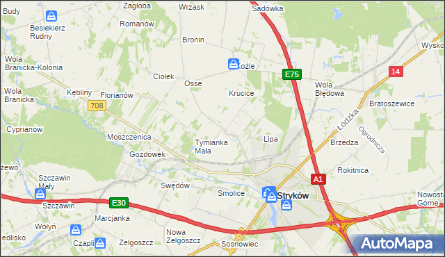 mapa Tymianka gmina Stryków, Tymianka gmina Stryków na mapie Targeo