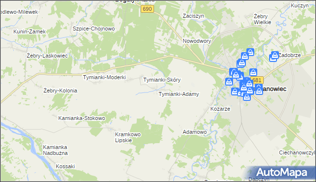 mapa Tymianki-Adamy, Tymianki-Adamy na mapie Targeo