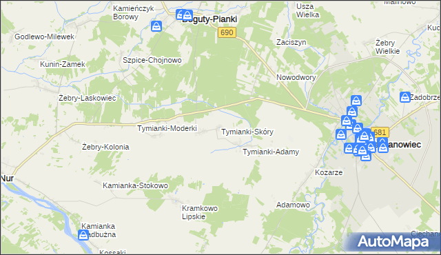 mapa Tymianki-Skóry, Tymianki-Skóry na mapie Targeo
