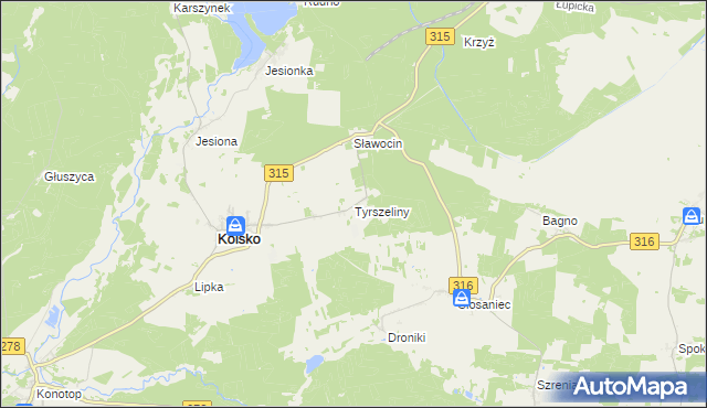 mapa Tyrszeliny, Tyrszeliny na mapie Targeo