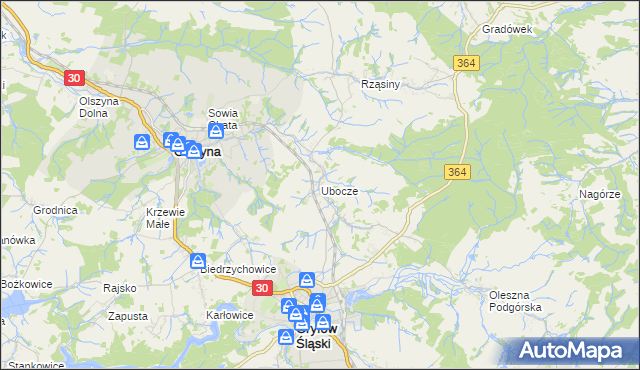 mapa Ubocze gmina Gryfów Śląski, Ubocze gmina Gryfów Śląski na mapie Targeo
