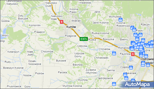 mapa Udziców, Udziców na mapie Targeo
