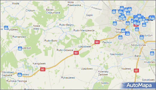 mapa Ujazdówek gmina Ciechanów, Ujazdówek gmina Ciechanów na mapie Targeo
