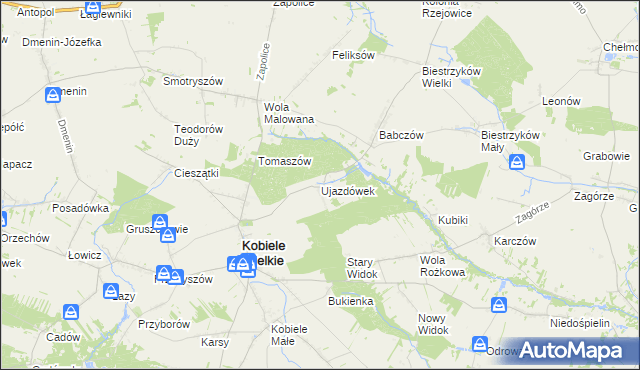 mapa Ujazdówek gmina Kobiele Wielkie, Ujazdówek gmina Kobiele Wielkie na mapie Targeo