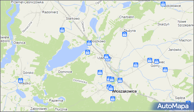 mapa Ujazdowo gmina Włoszakowice, Ujazdowo gmina Włoszakowice na mapie Targeo
