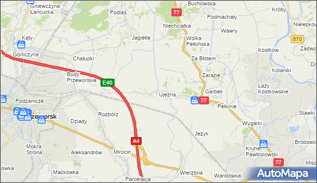 mapa Ujezna, Ujezna na mapie Targeo