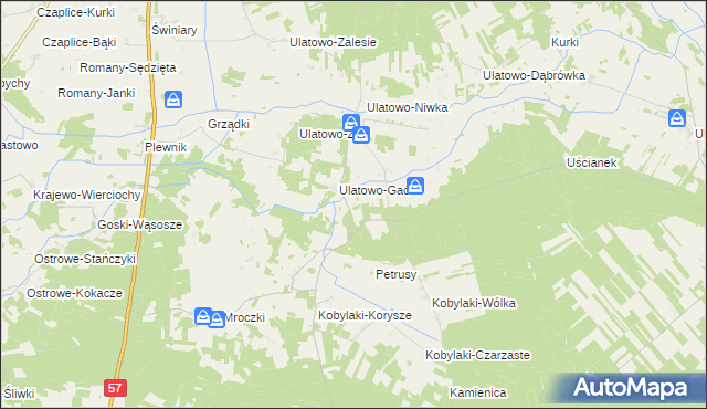 mapa Ulatowo-Czerniaki gmina Krzynowłoga Mała, Ulatowo-Czerniaki gmina Krzynowłoga Mała na mapie Targeo