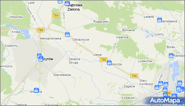 mapa Ulesie gmina Dąbrowa Zielona, Ulesie gmina Dąbrowa Zielona na mapie Targeo