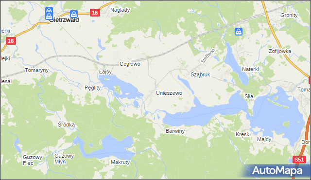 mapa Unieszewo, Unieszewo na mapie Targeo