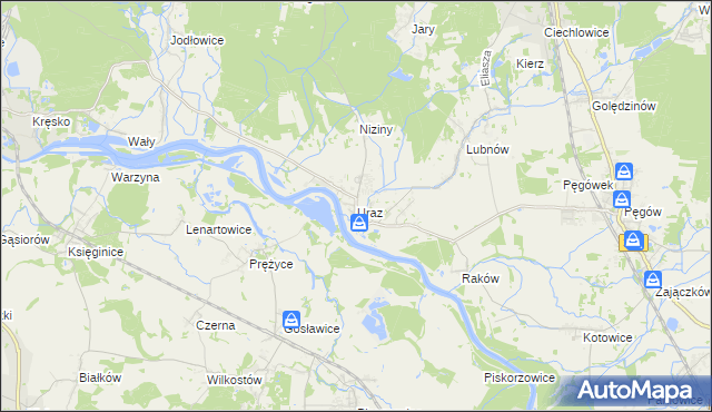 mapa Uraz gmina Oborniki Śląskie, Uraz gmina Oborniki Śląskie na mapie Targeo