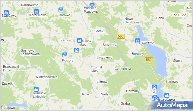 mapa Urszulewo gmina Rogowo, Urszulewo gmina Rogowo na mapie Targeo