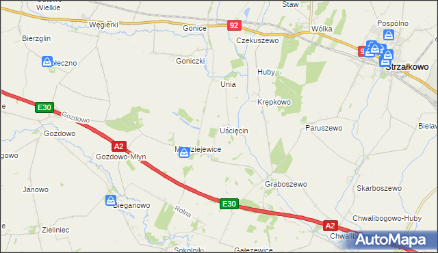 mapa Uścięcin, Uścięcin na mapie Targeo