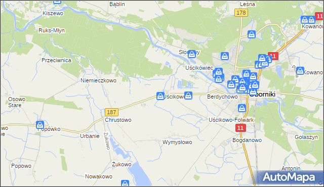 mapa Uścikowo gmina Oborniki, Uścikowo gmina Oborniki na mapie Targeo