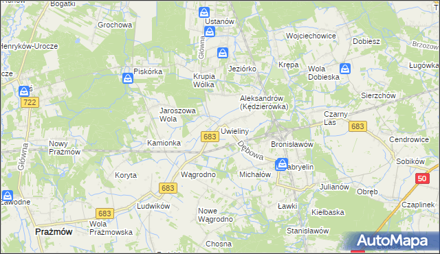 mapa Uwieliny, Uwieliny na mapie Targeo