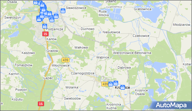 mapa Wąbnice, Wąbnice na mapie Targeo