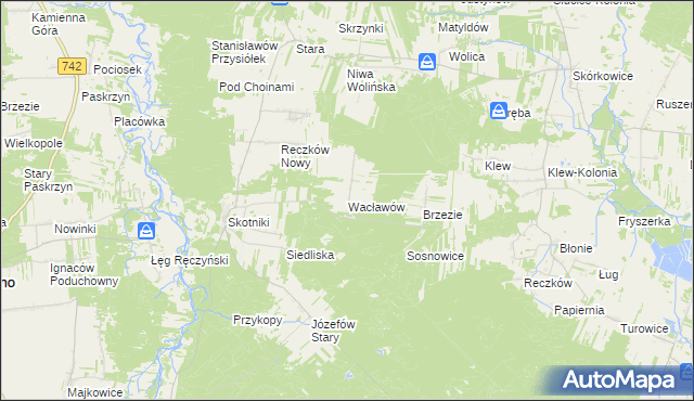 mapa Wacławów gmina Aleksandrów, Wacławów gmina Aleksandrów na mapie Targeo