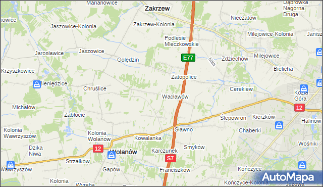 mapa Wacławów gmina Wolanów, Wacławów gmina Wolanów na mapie Targeo