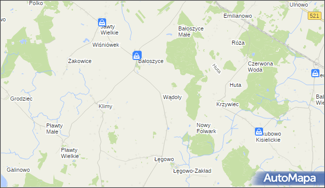 mapa Wądoły gmina Susz, Wądoły gmina Susz na mapie Targeo