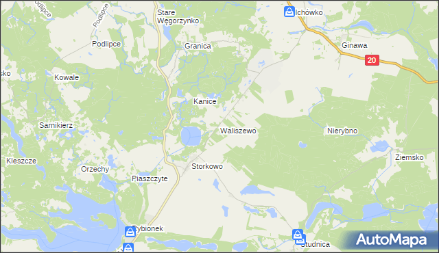 mapa Waliszewo gmina Ińsko, Waliszewo gmina Ińsko na mapie Targeo