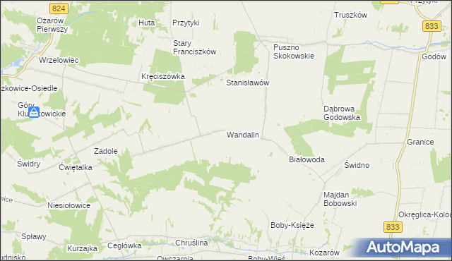 mapa Wandalin gmina Opole Lubelskie, Wandalin gmina Opole Lubelskie na mapie Targeo