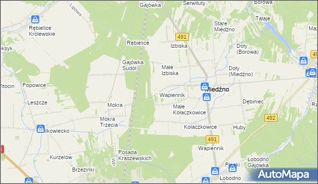 mapa Wapiennik gmina Miedźno, Wapiennik gmina Miedźno na mapie Targeo
