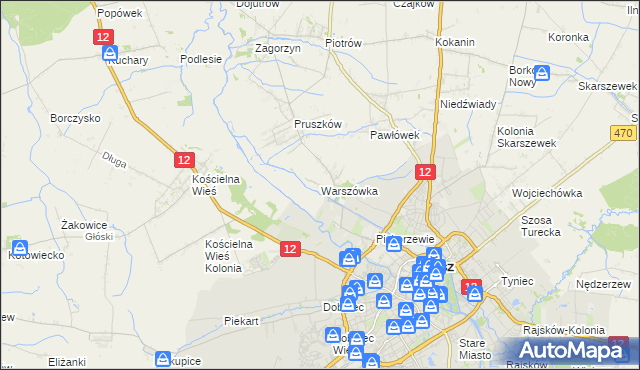 mapa Warszówka gmina Blizanów, Warszówka gmina Blizanów na mapie Targeo