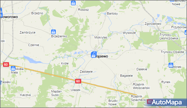 mapa Wąsewo powiat ostrowski, Wąsewo powiat ostrowski na mapie Targeo