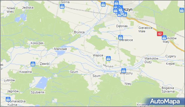 mapa Wąsice, Wąsice na mapie Targeo