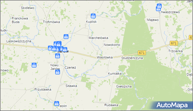 mapa Wasilówka gmina Janów, Wasilówka gmina Janów na mapie Targeo