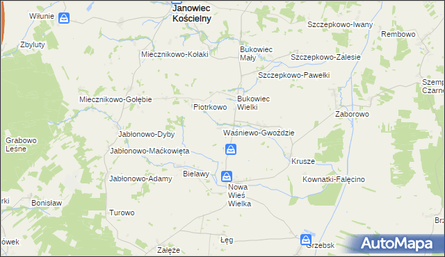 mapa Waśniewo-Gwoździe, Waśniewo-Gwoździe na mapie Targeo