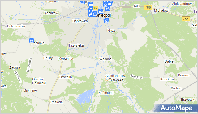 mapa Wąsosz gmina Koniecpol, Wąsosz gmina Koniecpol na mapie Targeo