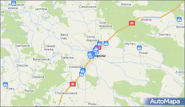 mapa Wąsosz powiat górowski, Wąsosz powiat górowski na mapie Targeo