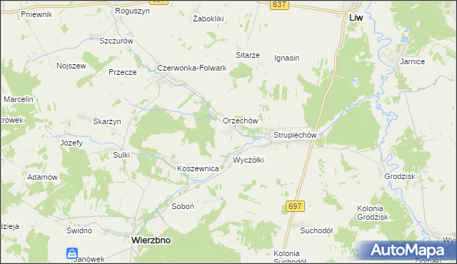 mapa Wąsosze gmina Wierzbno, Wąsosze gmina Wierzbno na mapie Targeo