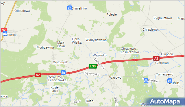 mapa Wąsówko, Wąsówko na mapie Targeo