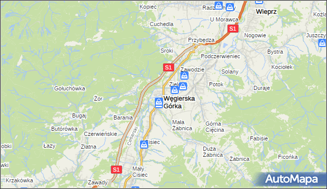 mapa Węgierska Górka, Węgierska Górka na mapie Targeo