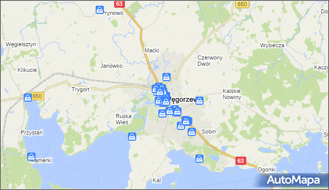 mapa Węgorzewo, Węgorzewo na mapie Targeo