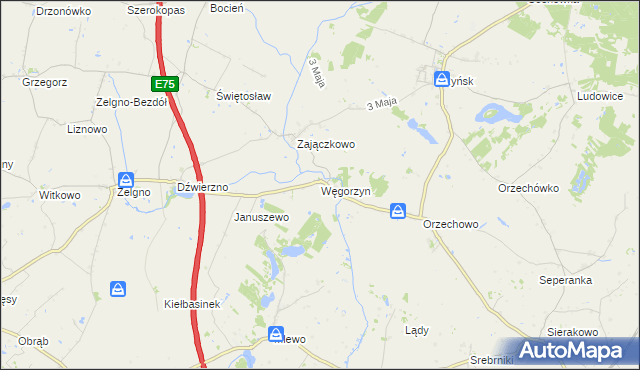 mapa Węgorzyn gmina Ryńsk, Węgorzyn gmina Ryńsk na mapie Targeo
