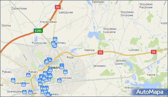 mapa Wełnica gmina Gniezno, Wełnica gmina Gniezno na mapie Targeo